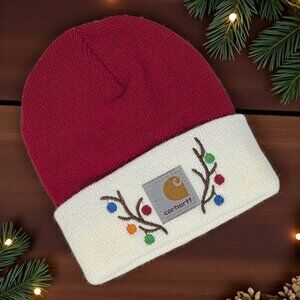 Toddler or Youth Size Holiday Beanie – Embroidered Antlers & Ornaments